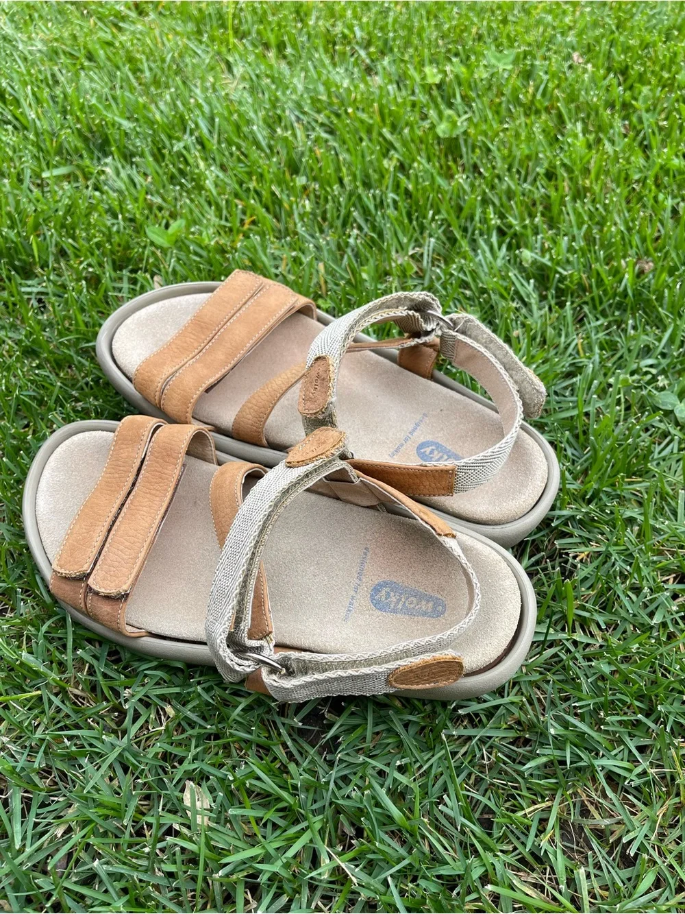 Wolky Jewel Leather Walking Sandals Tan Beige Adjustable Comfort Eu 38 US 7-7.5